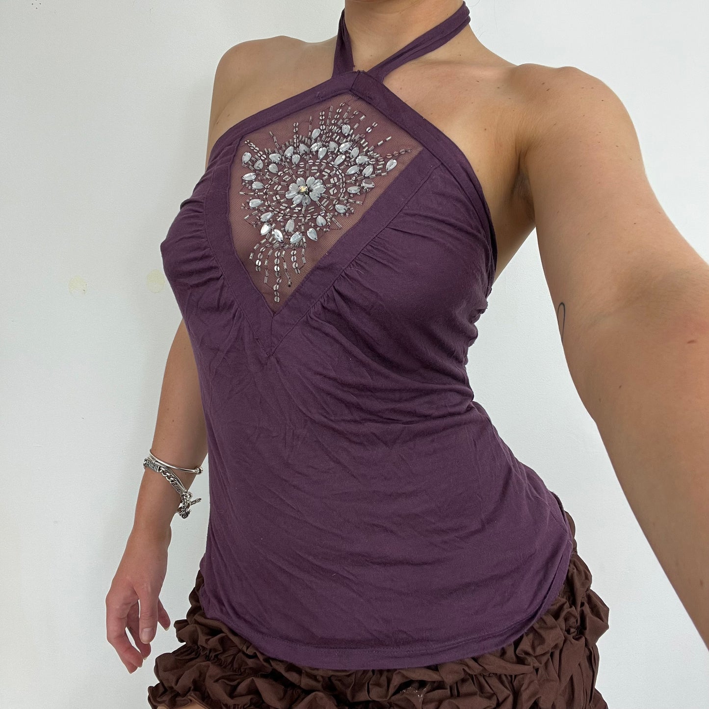00s vintage jewelled purple halter neck top