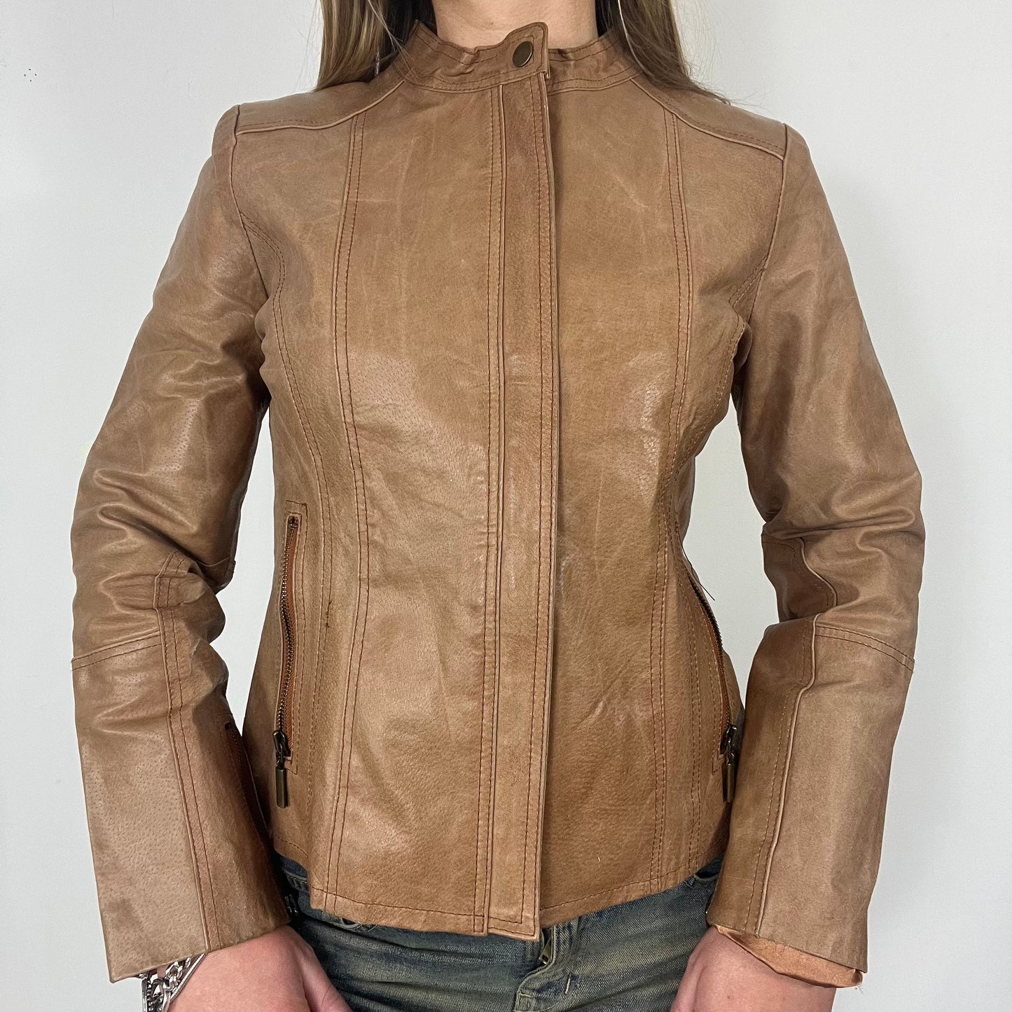 90s real leather moto jacket - Size S/M