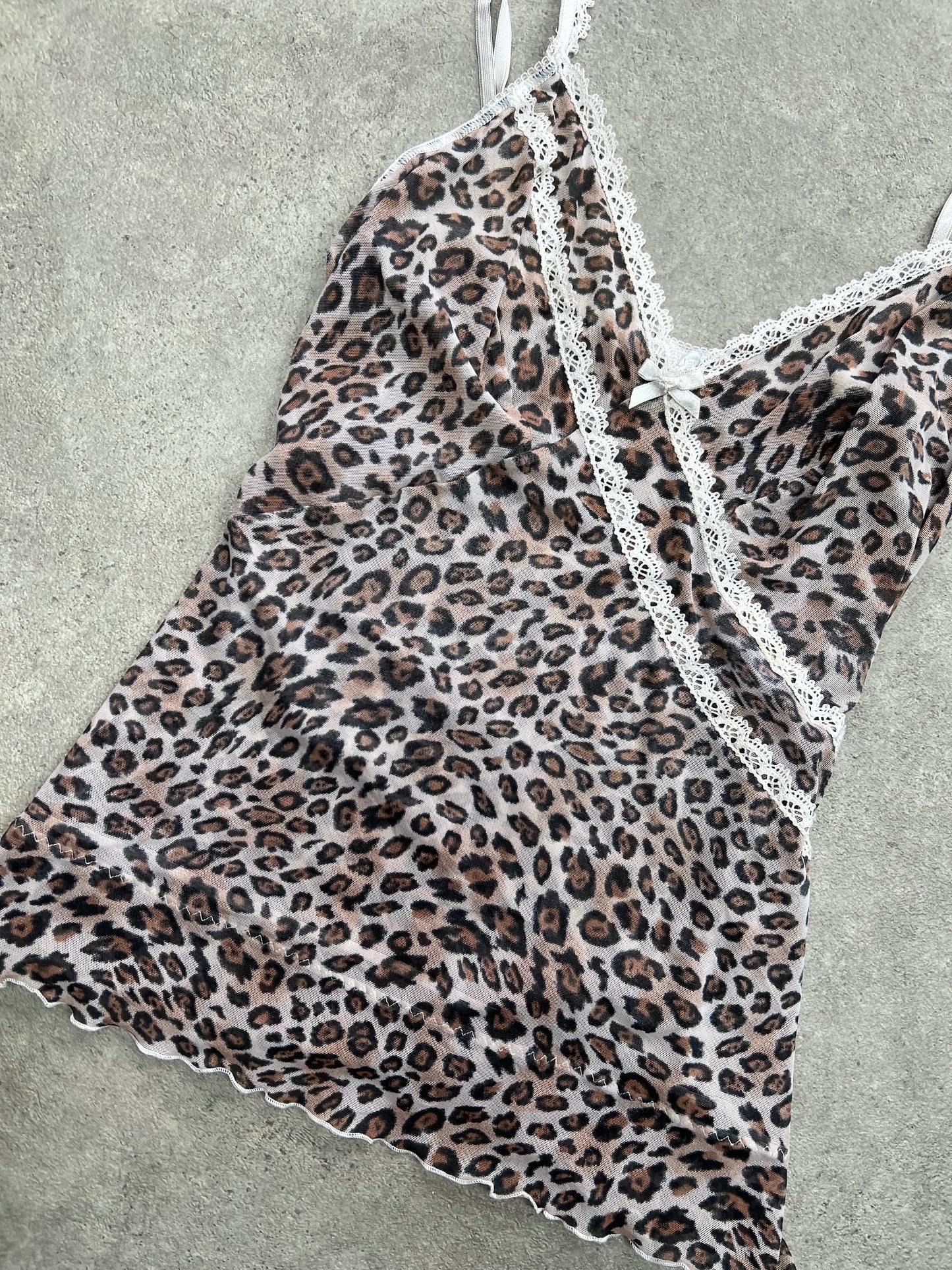 90s leopard lace trim mesh cami - Size M