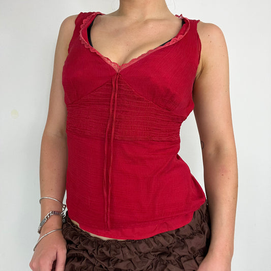 90s Vintage Crinkle Lace Trim Shirred Cami Top – Size S