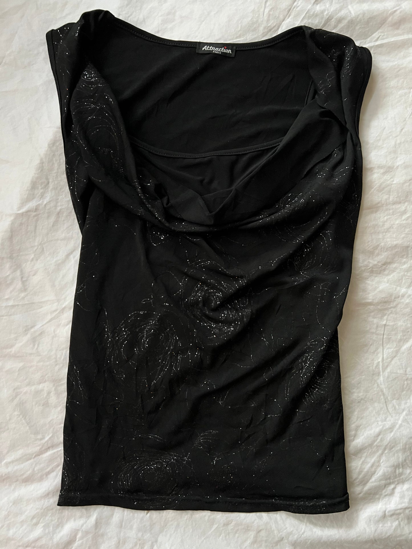 90s cowl neck glitter print top - Size S