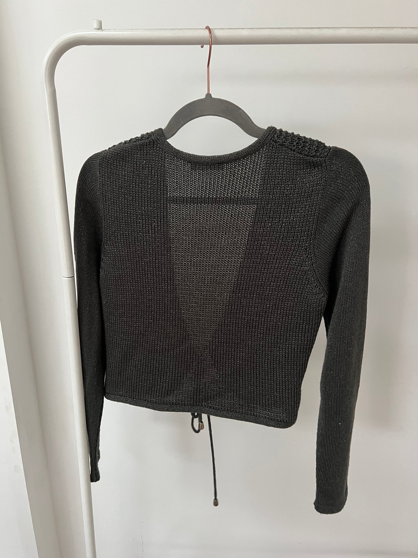 00s vintage grey knit tie cardigan - Size M