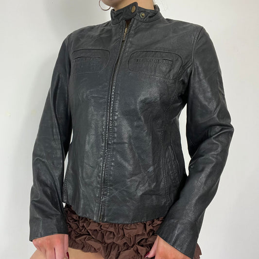 90s black leather moto jacket - Size M