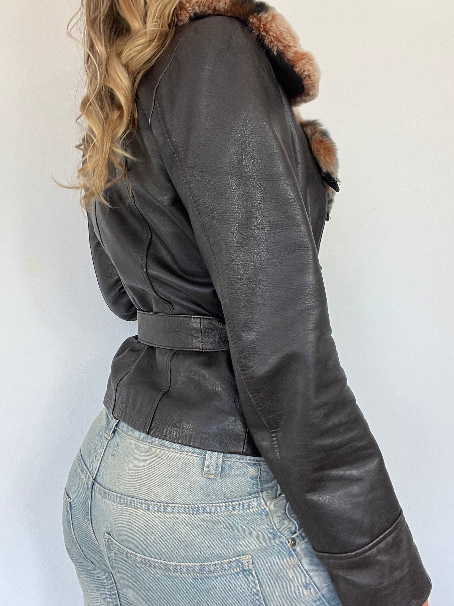 90s Afghan Leather Fur Jacket - Size M