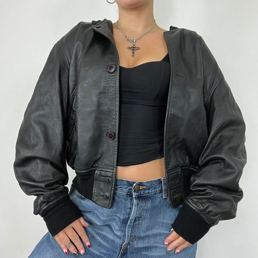 Faux Leather Button Up Bomber Jacket (M)