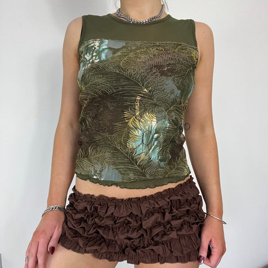 90s green mesh graphic vest top - Size S