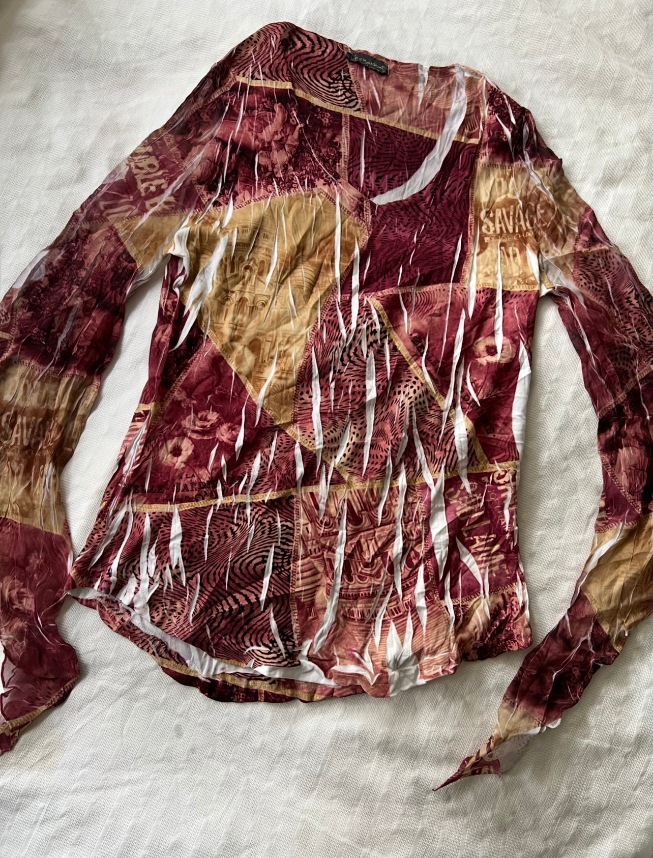 90s graphic print flare sleeve - Size S