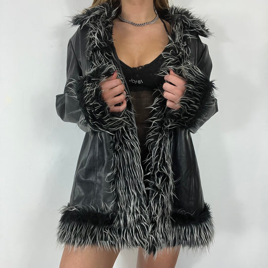 Vintage y2k leather fur trim afghan coat - Size L