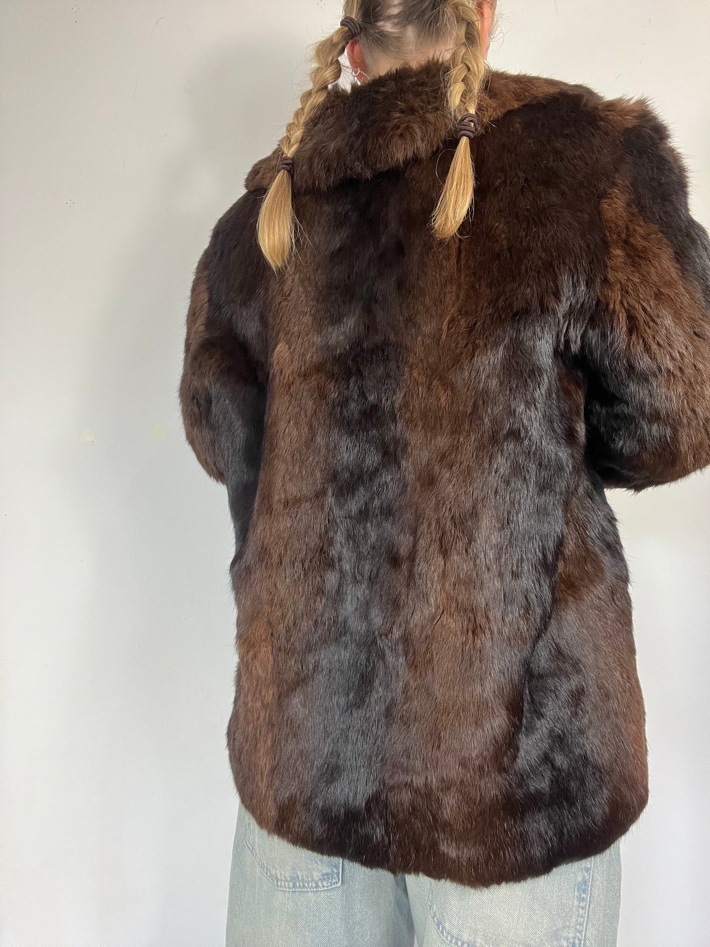 Real fur brown coat - Size M