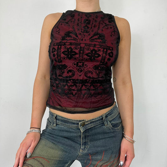 Morgan De Toi Red Black Mesh Velour Vest (S)