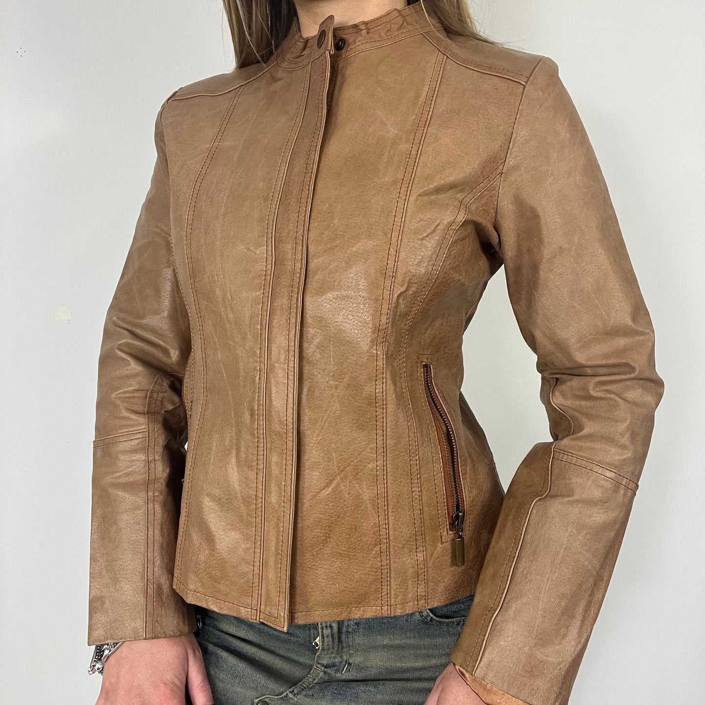 90s real leather moto jacket - Size S/M