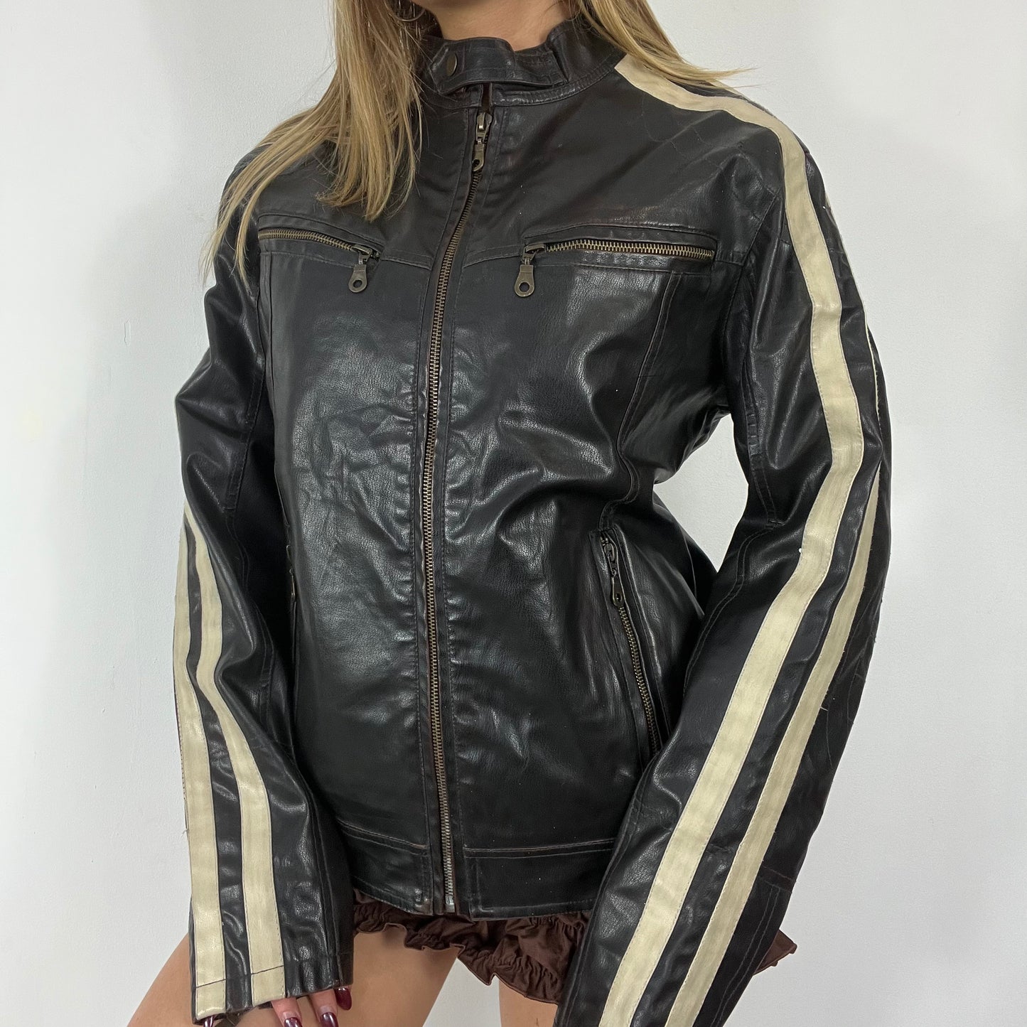 Vintage 90s biker real leather jacket - Size L