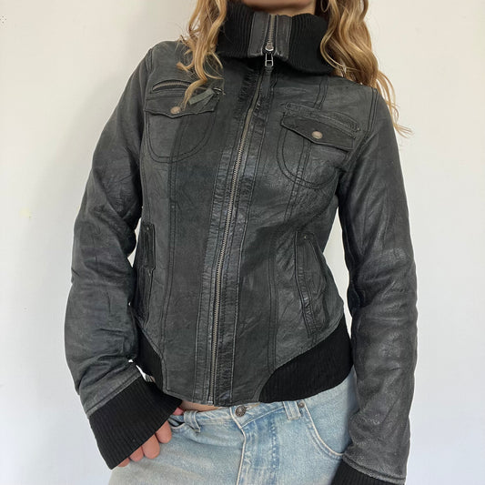 90s leather bomber jacket - Size S