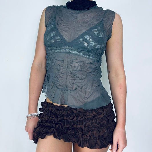 00s vintage grey mesh and knit mix vest