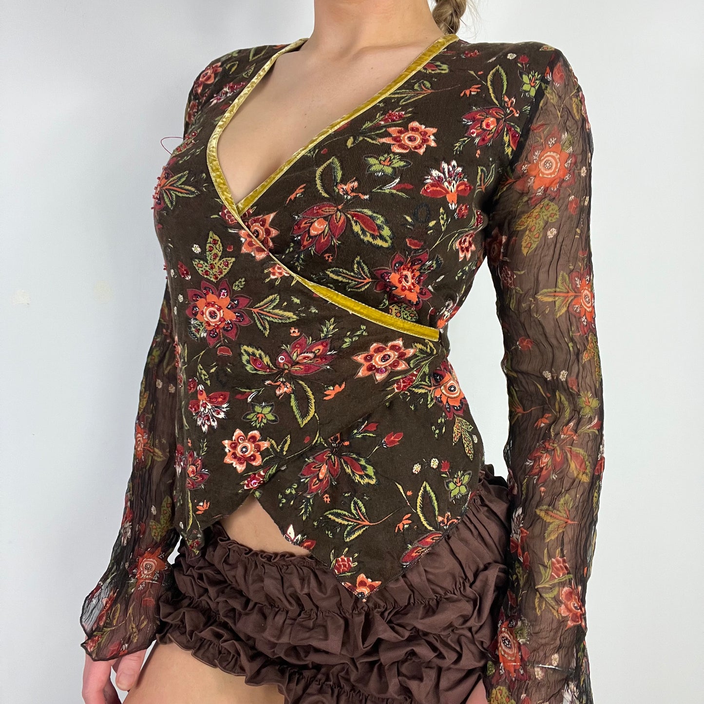 00s wrap graphic print top - Size S