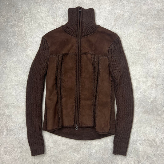 Brown suede knit zip up