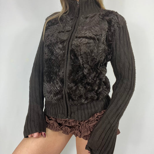 90s brown fur knit jumper - Size S/M