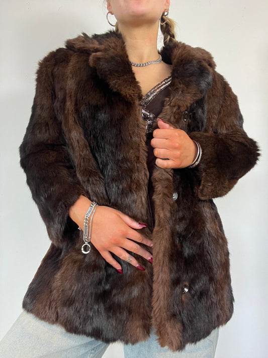 Real fur brown coat - Size M