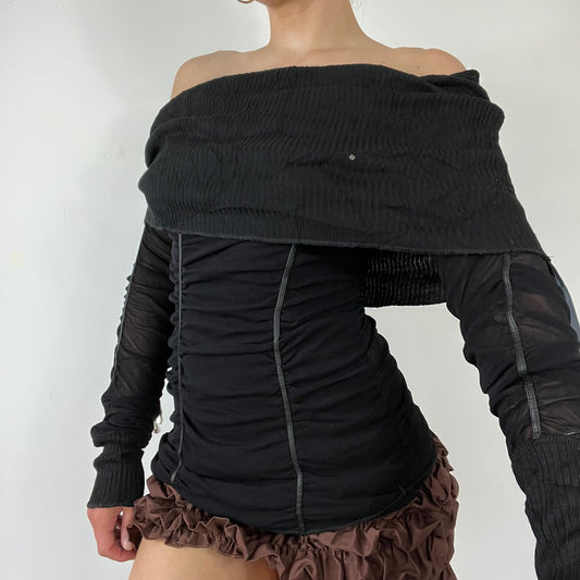 00s knit mesh off the shoulder long sleeve top - Size S