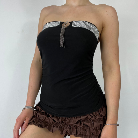 00s black diamanté boob tube top - Size S