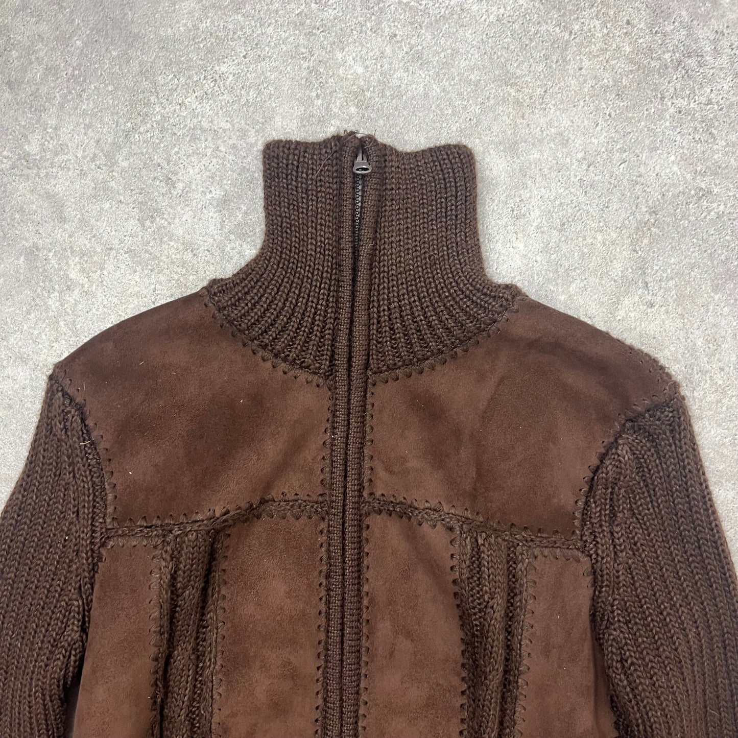 Brown suede knit zip up