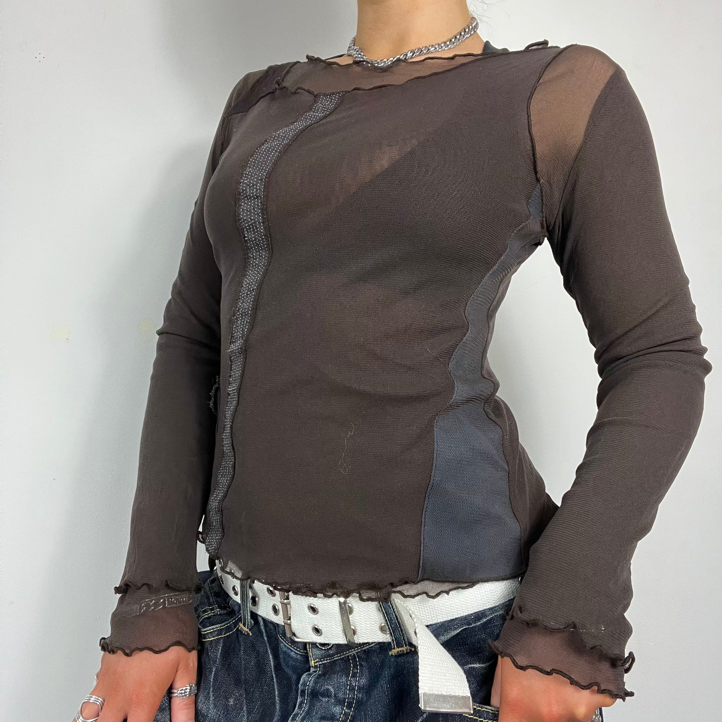 90s utility mesh long sleeve top - Size S/M