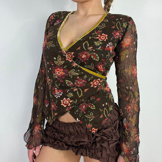 00s wrap graphic print top - Size S