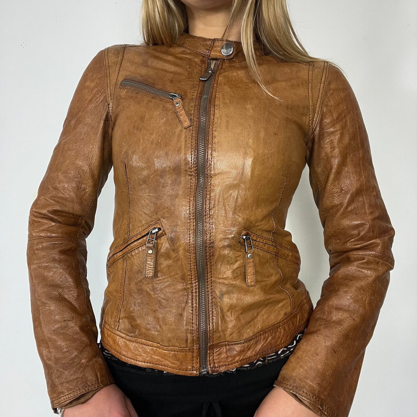 Y2K real leather moto jacket - Size S