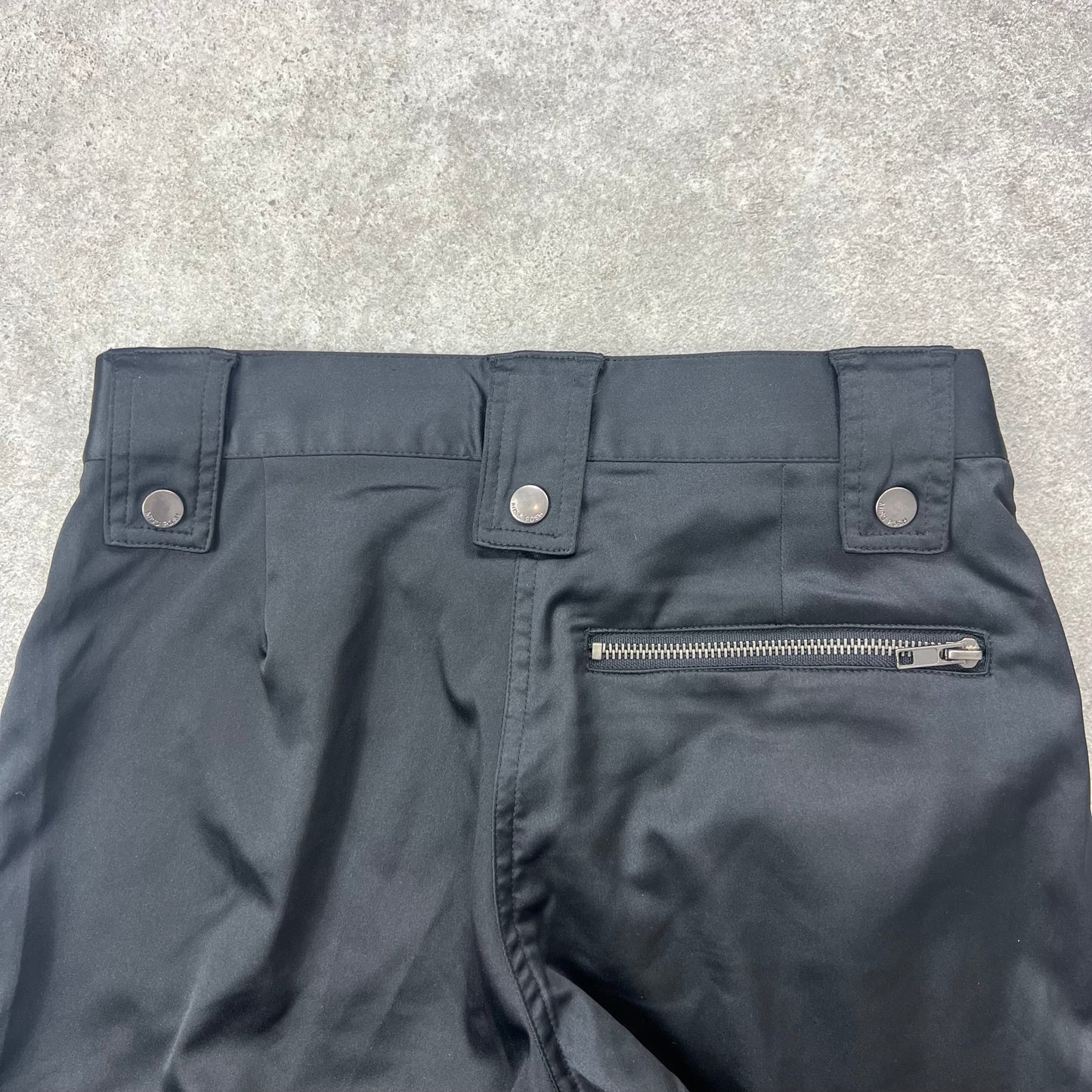 90s Black satin fitted flared trousers