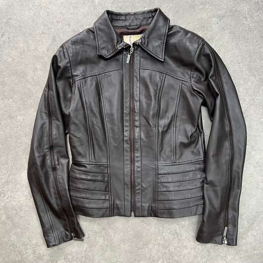 90s real leather zip up jacket - Size M