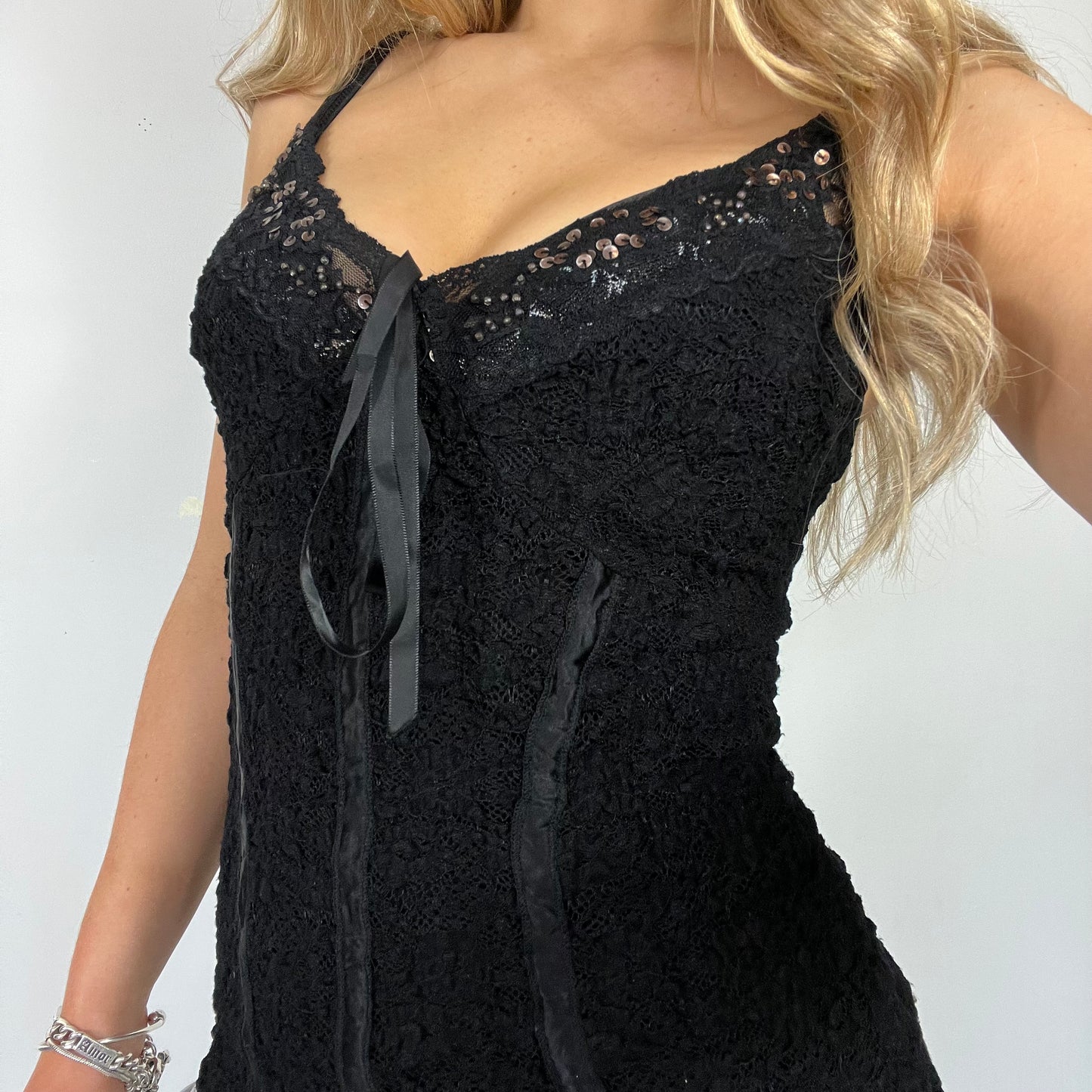 00s vintage black lace rhinestone cami top - Size S