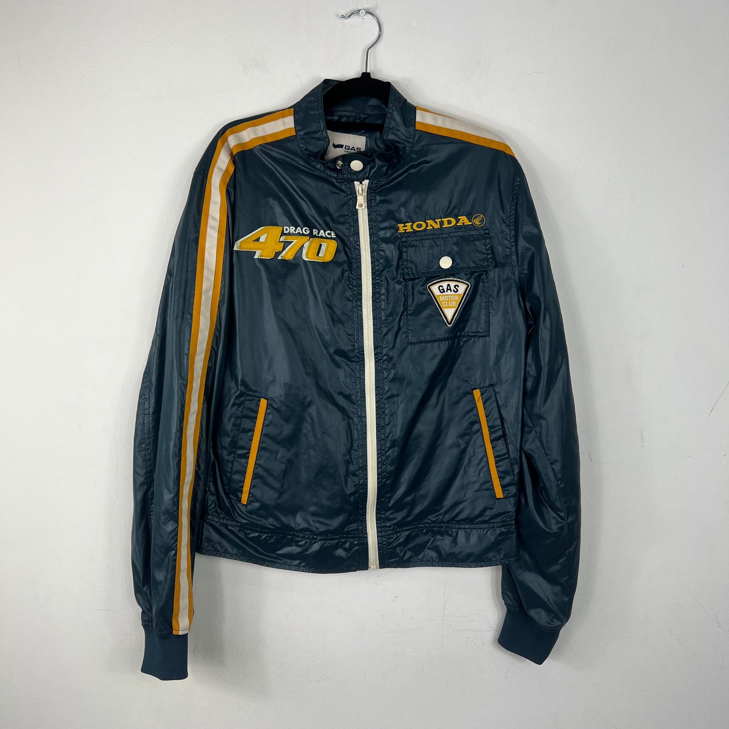 GAS navy and yellow nylon moto jacket