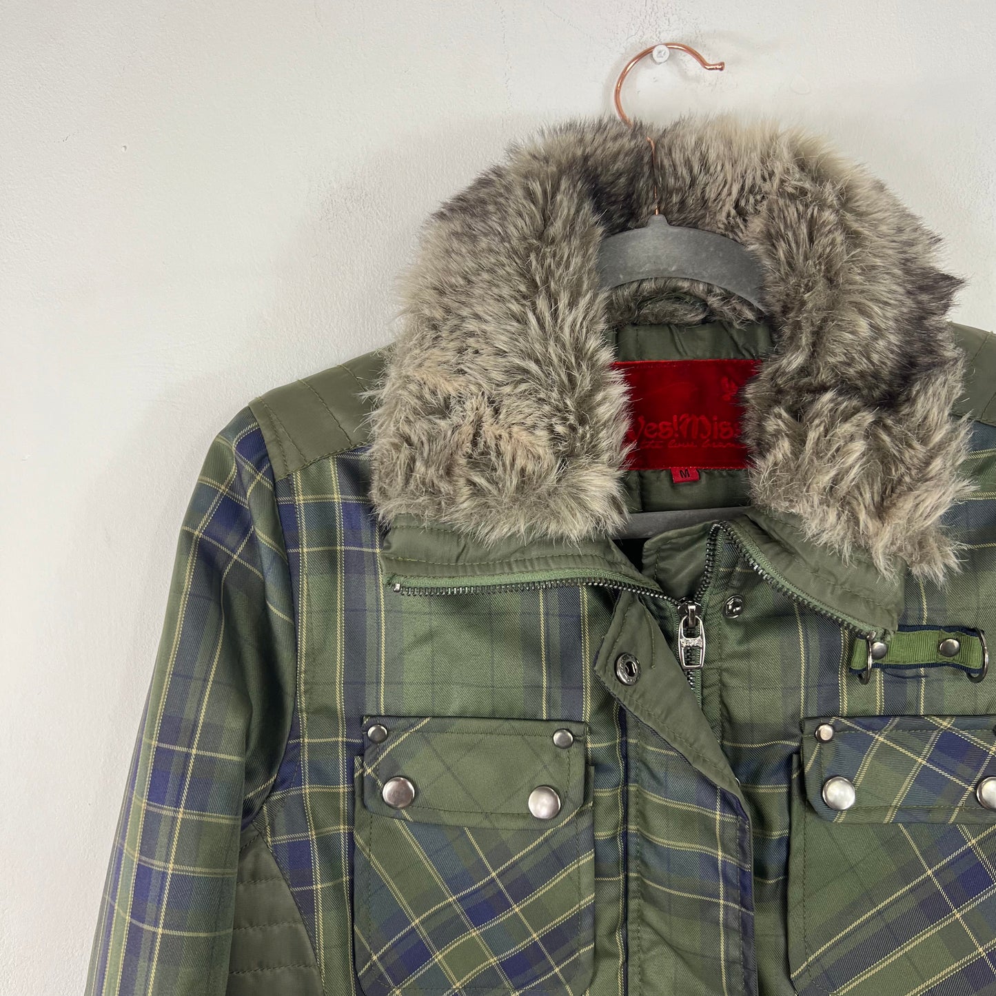 90s Green Tartan Puffer Jacket