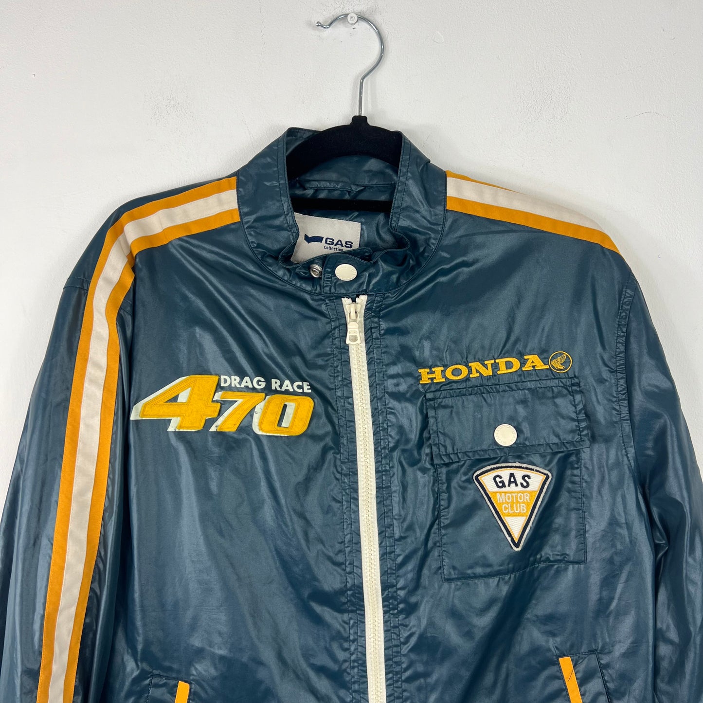 GAS navy and yellow nylon moto jacket