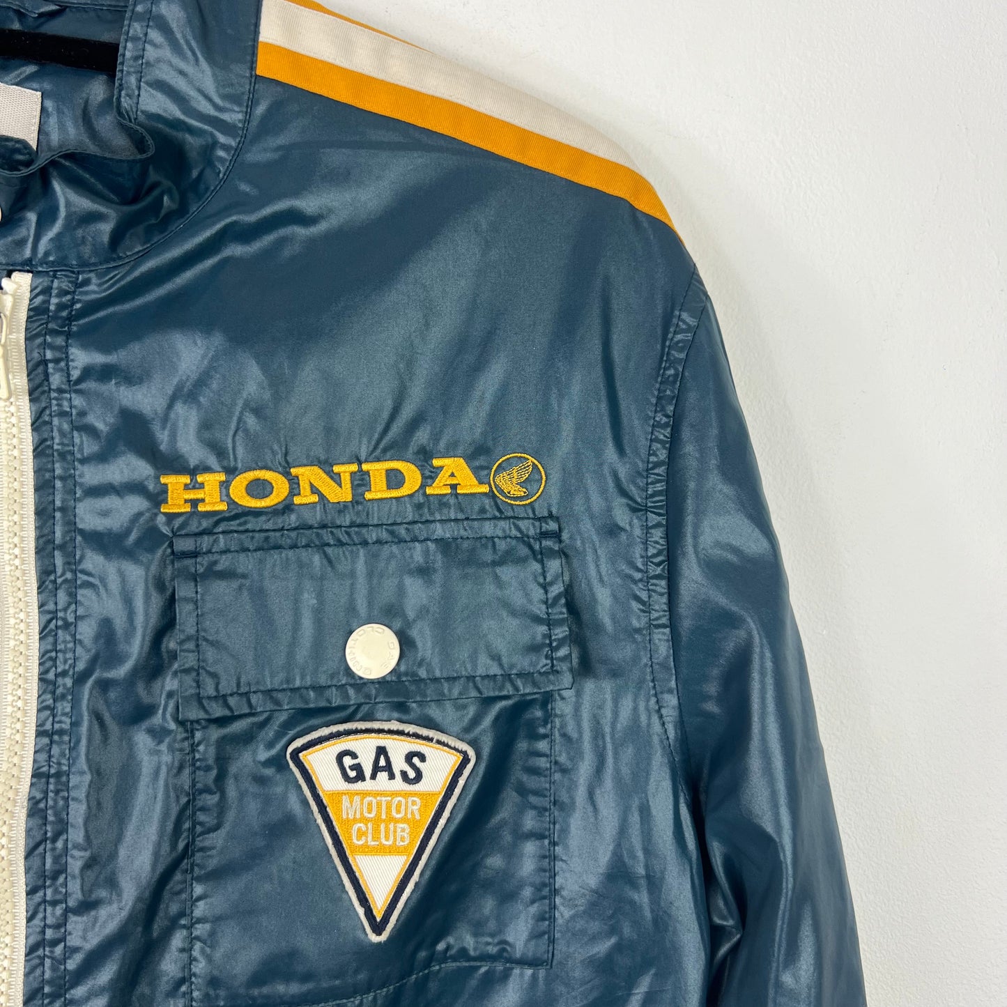 GAS navy and yellow nylon moto jacket