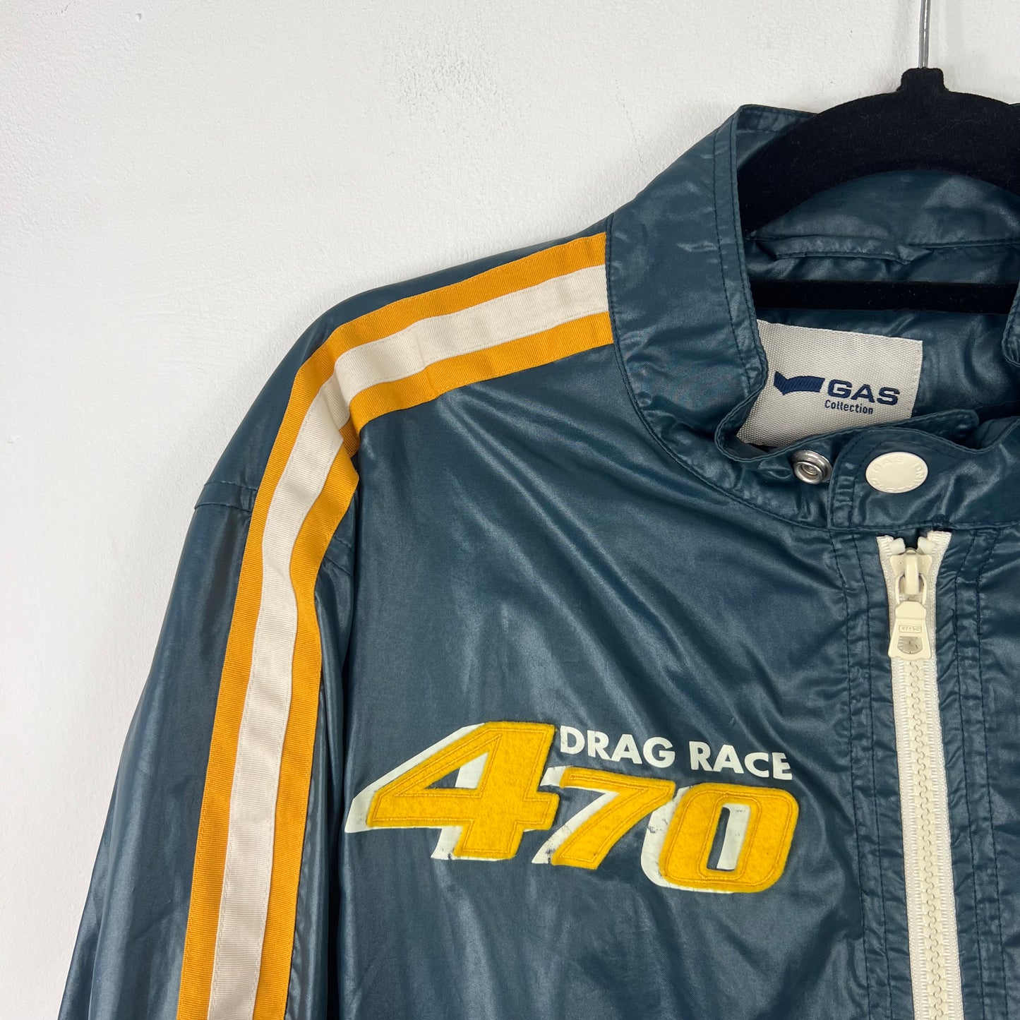 GAS navy and yellow nylon moto jacket