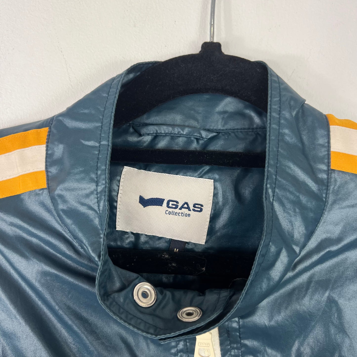 GAS navy and yellow nylon moto jacket