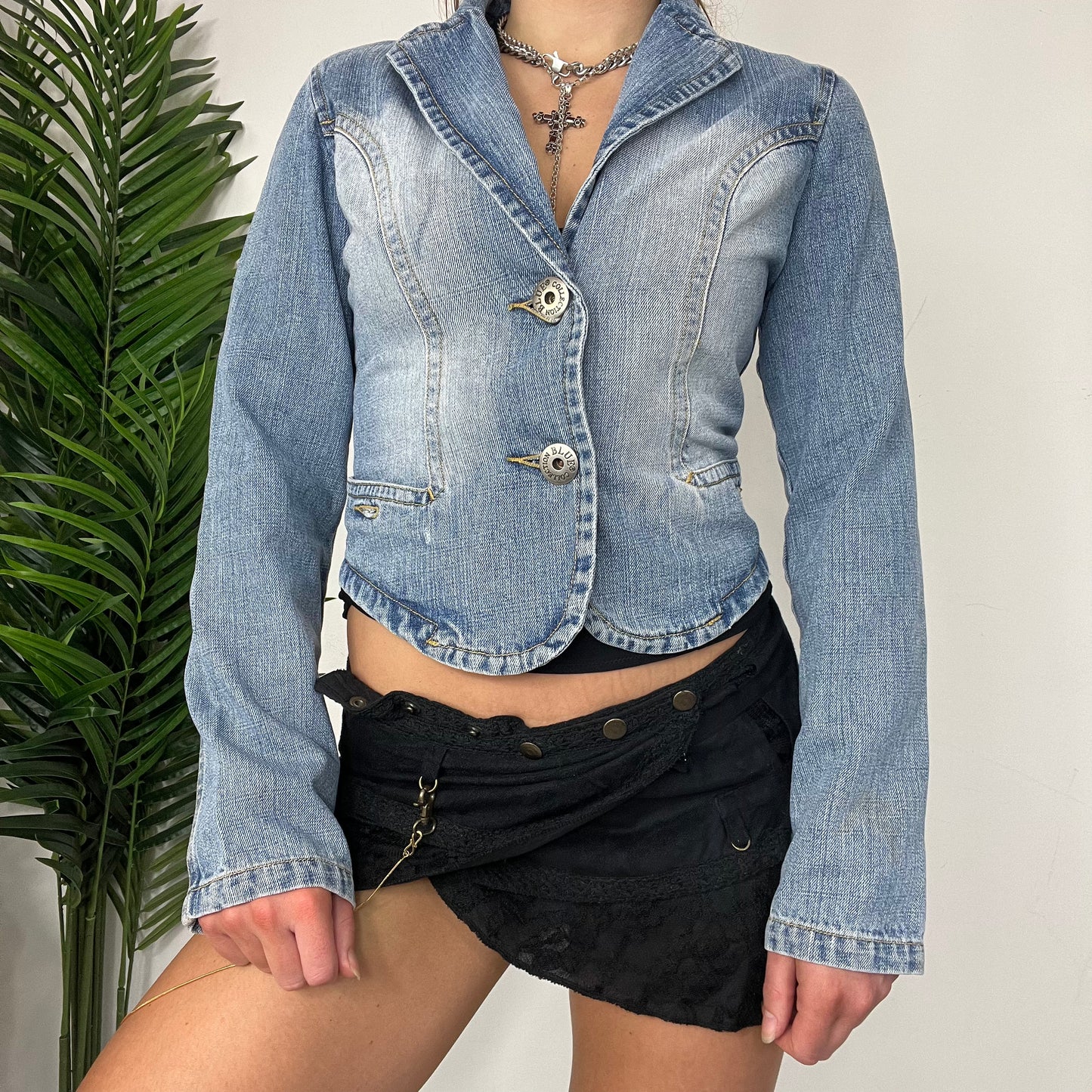 Y2K Denim Button Up Blazer - Small