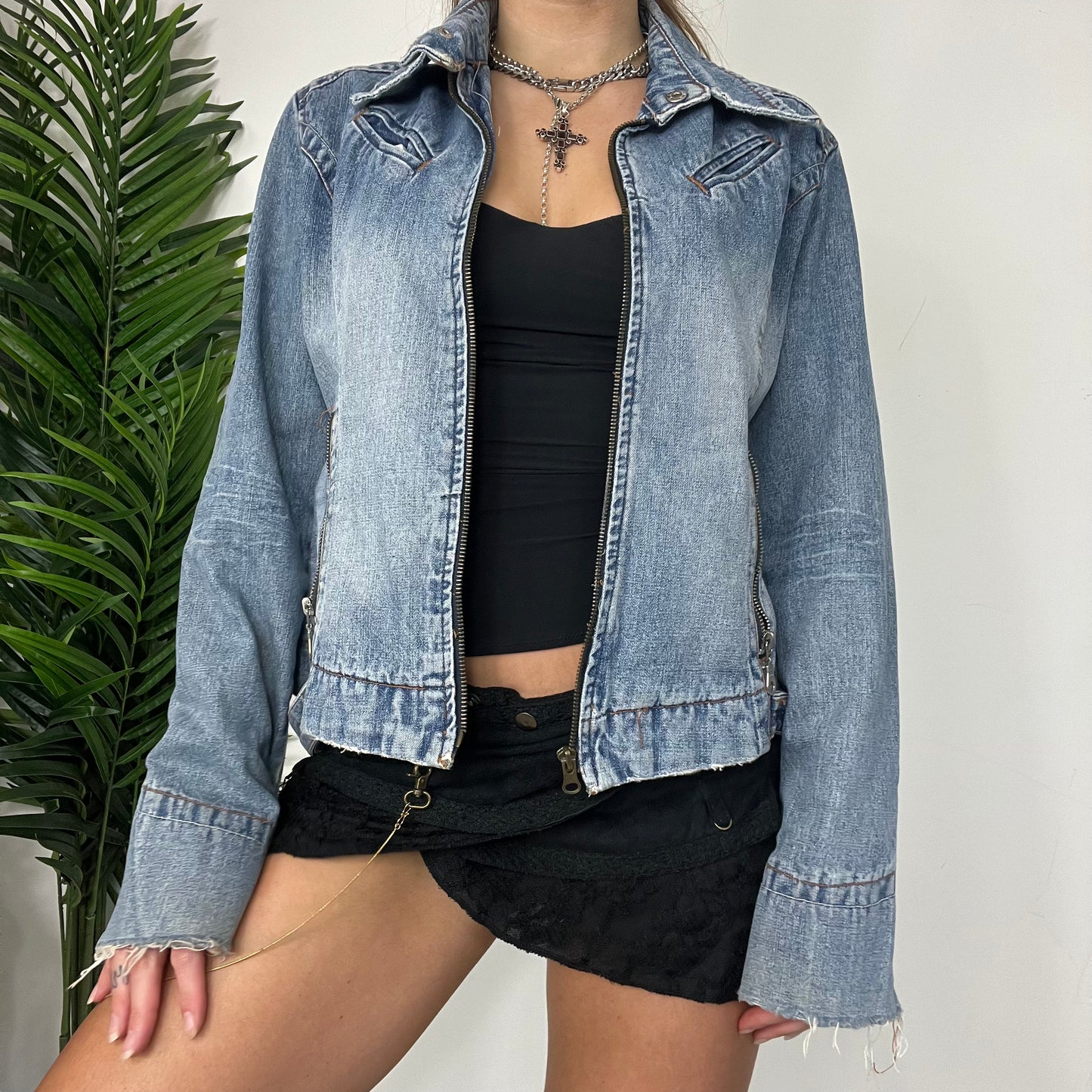 Y2K Denim Zipper Sleeve Jacket - Small