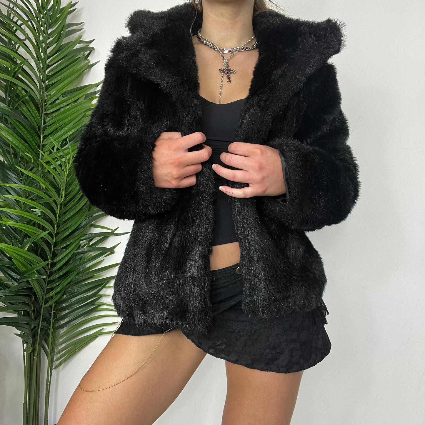 Y2K Brown Faux Fur Jacket -S/M