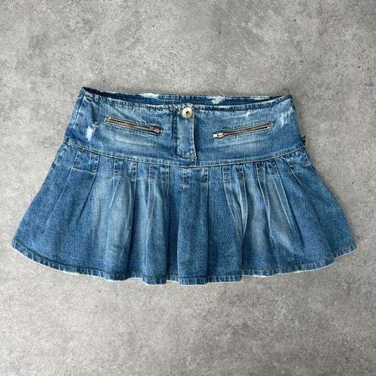 90s denim mini rara skirt in light wash denim