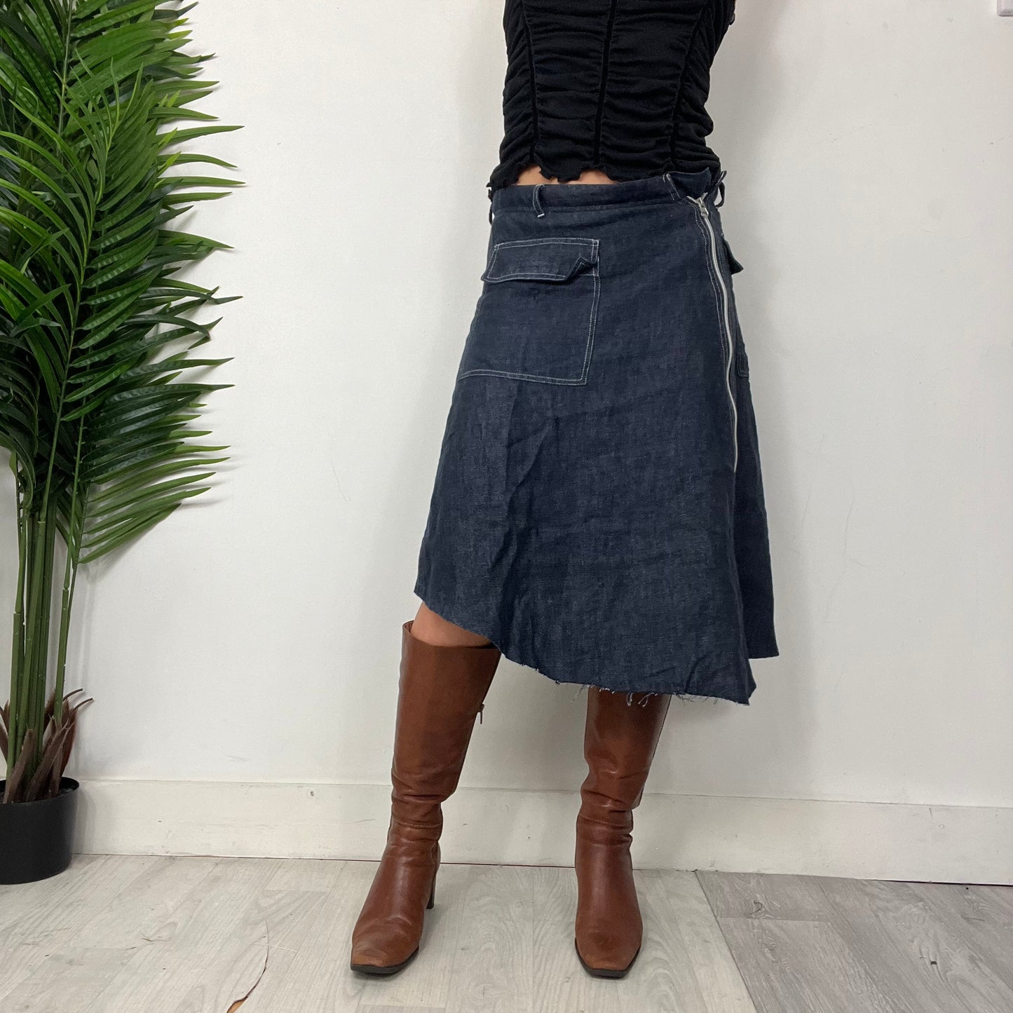 Vintage Marlboro Asymetric Denim Midi Skirt