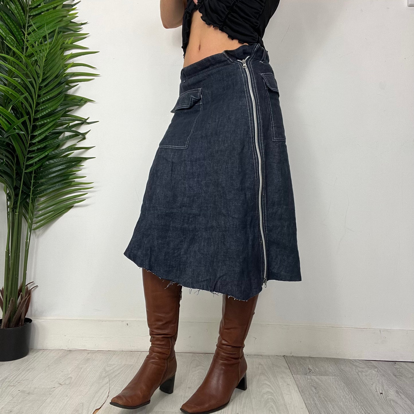 Vintage Marlboro Asymetric Denim Midi Skirt