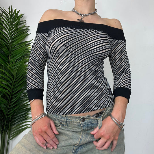 Off Shoulder Stripe 3/4 Length Sleeve Top