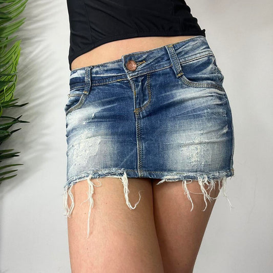 Y2K Denim PIMKIE Diamonte Pocket Distressed Micro Skirt