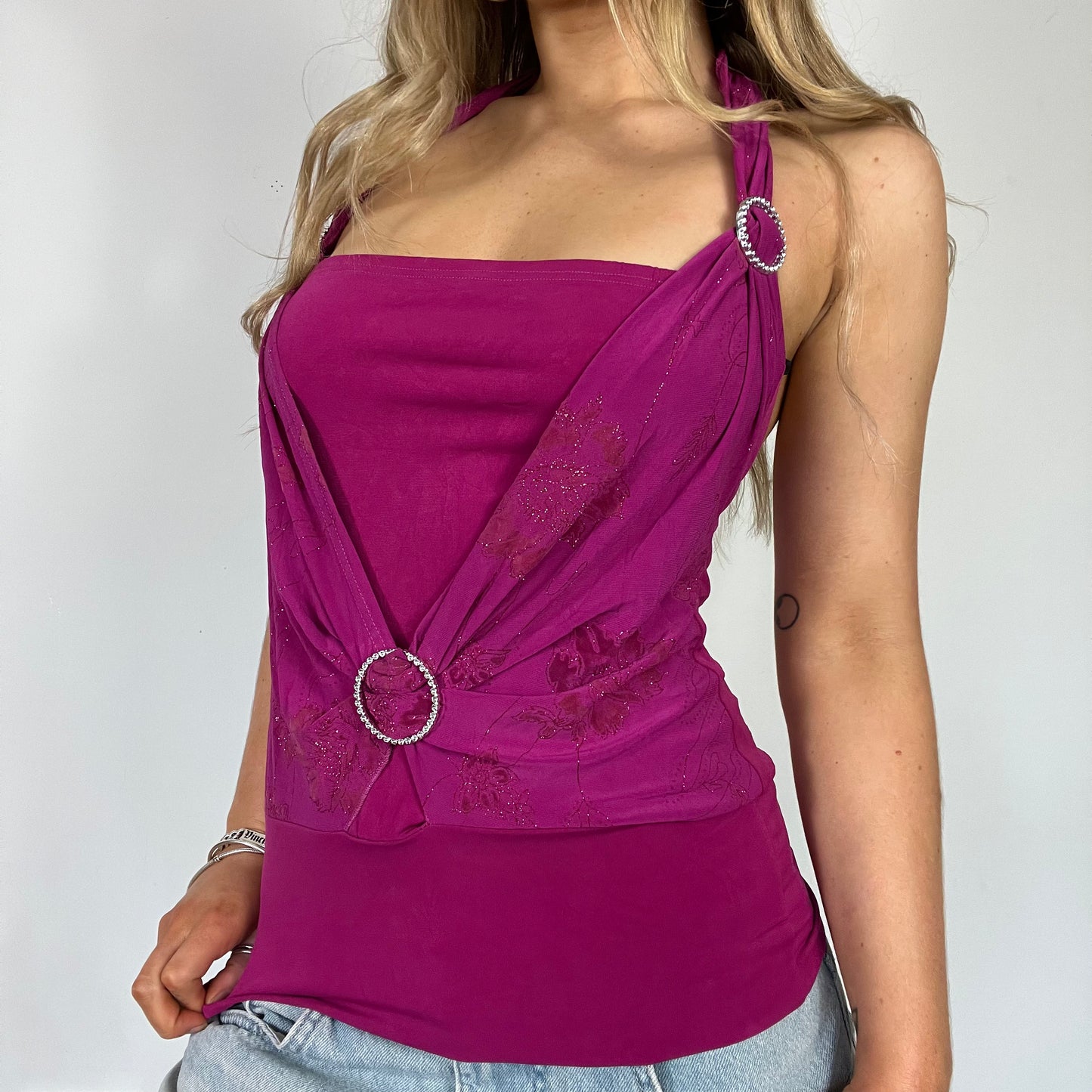 00s vintage pink buckle halter top - Size S