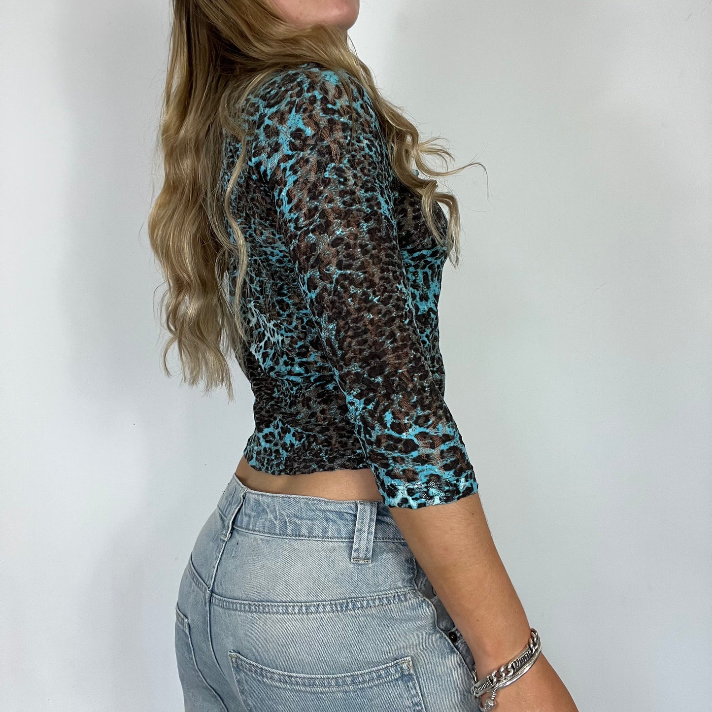 00s vintage leopard long sleeve wrap top - Size S