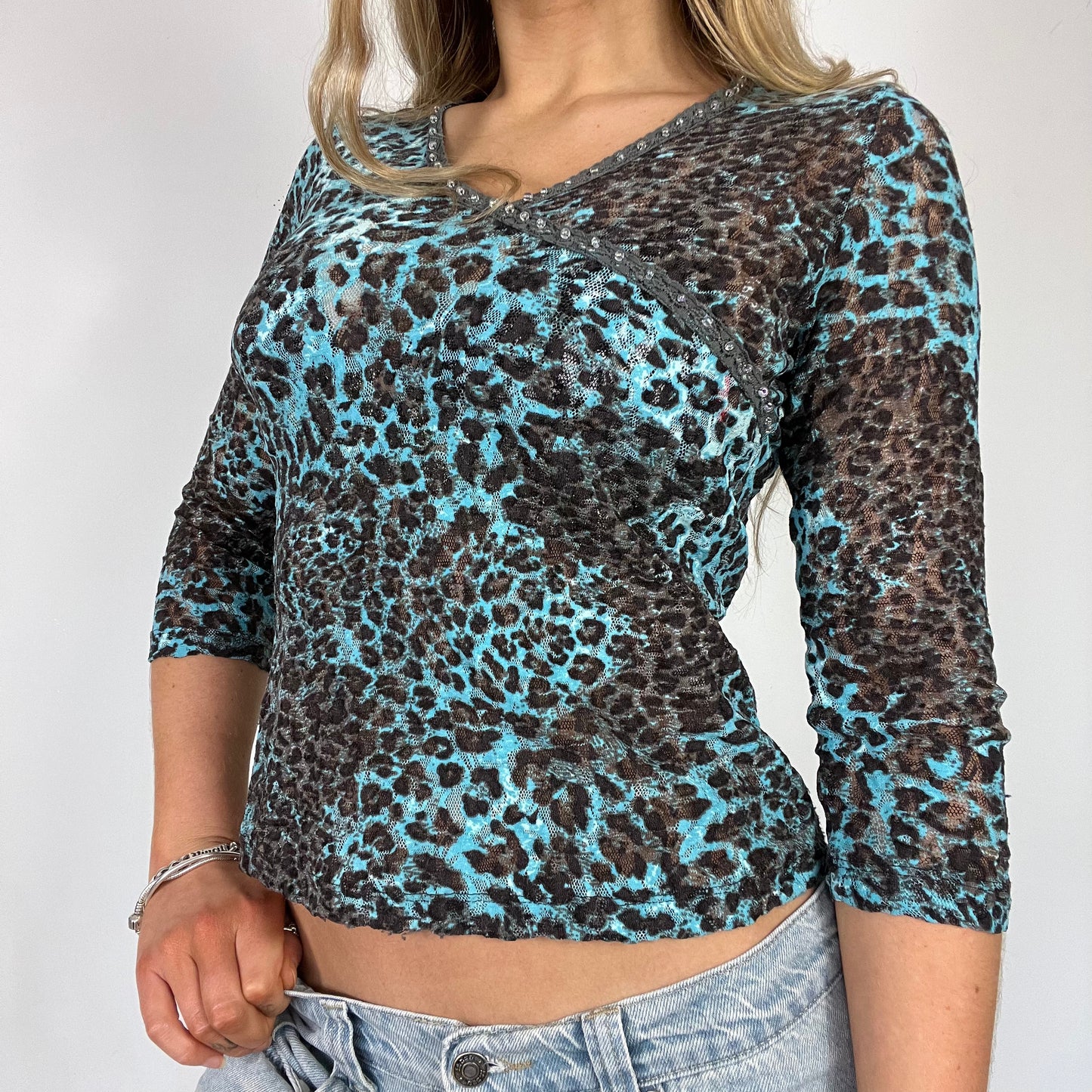 00s vintage leopard long sleeve wrap top - Size S