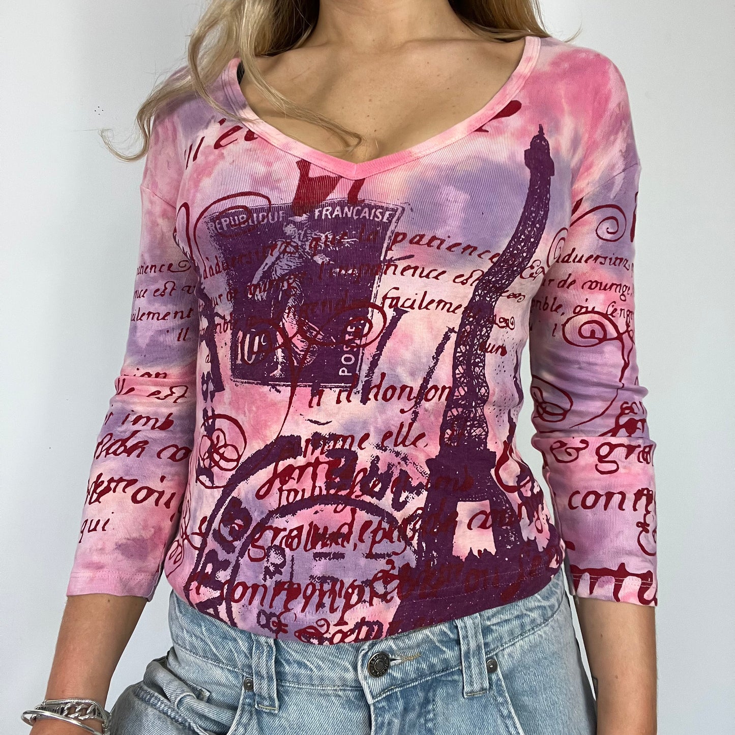 00s vintage pink graphic long sleeve top