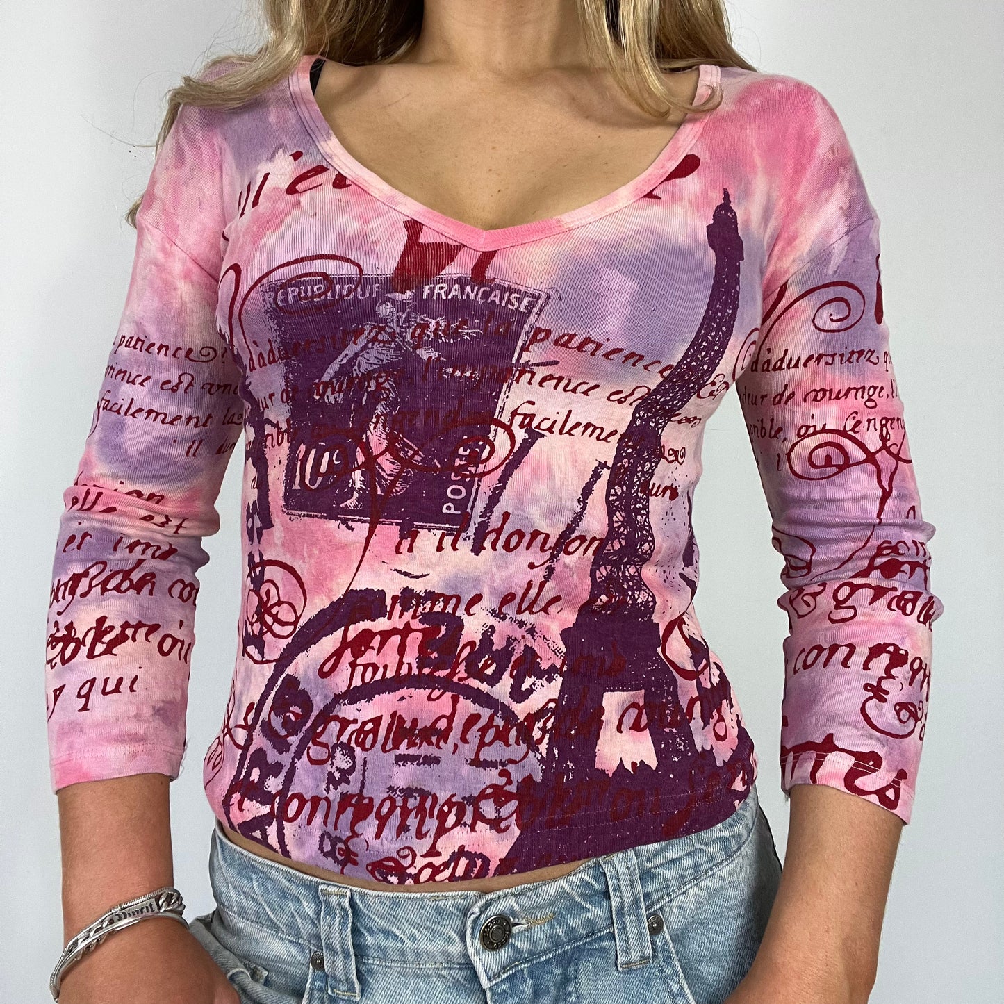 00s vintage pink graphic long sleeve top